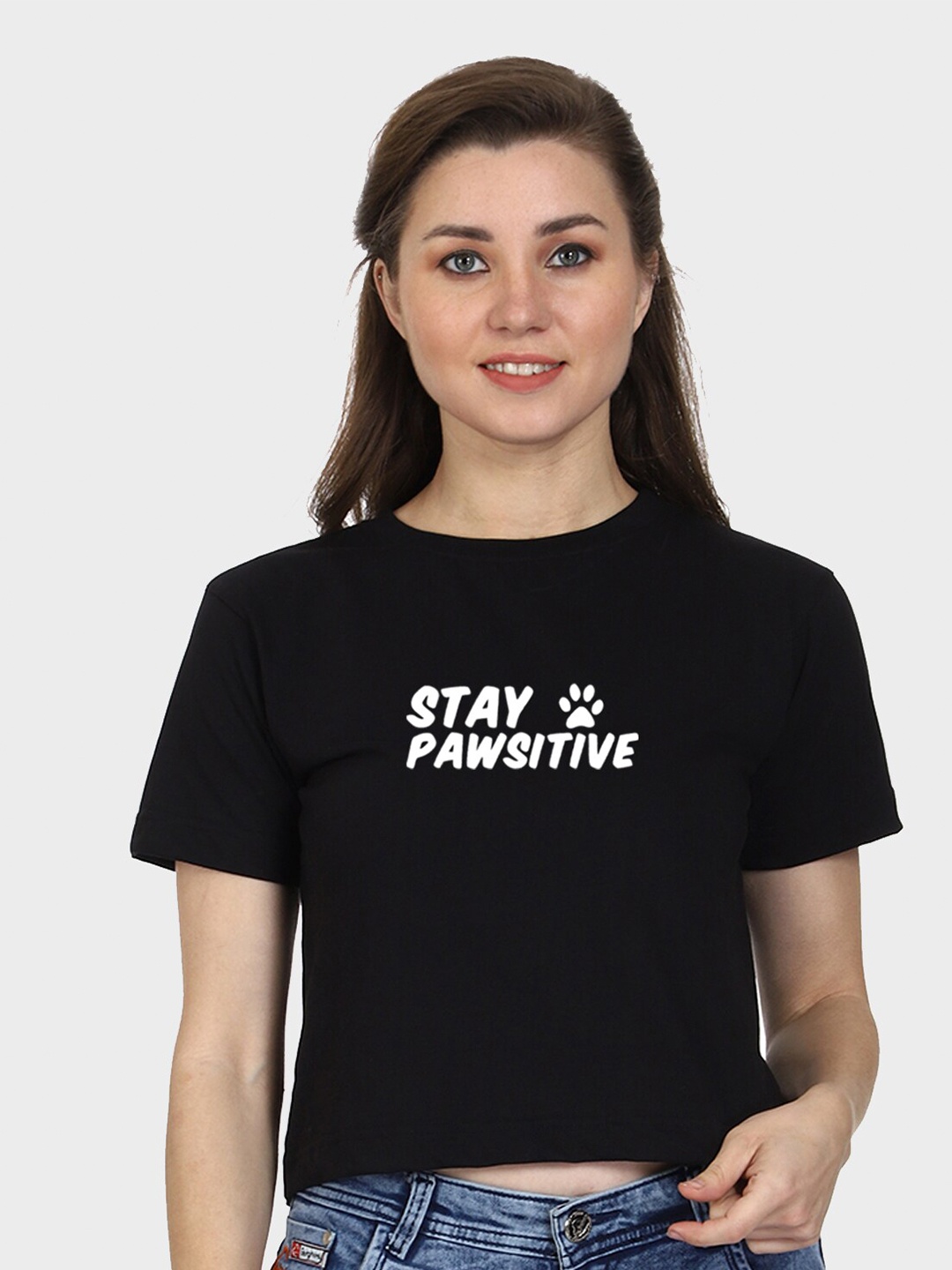 

T-SHIRT TRUCK Typography Printed Cotton Crop T-shirt, Black