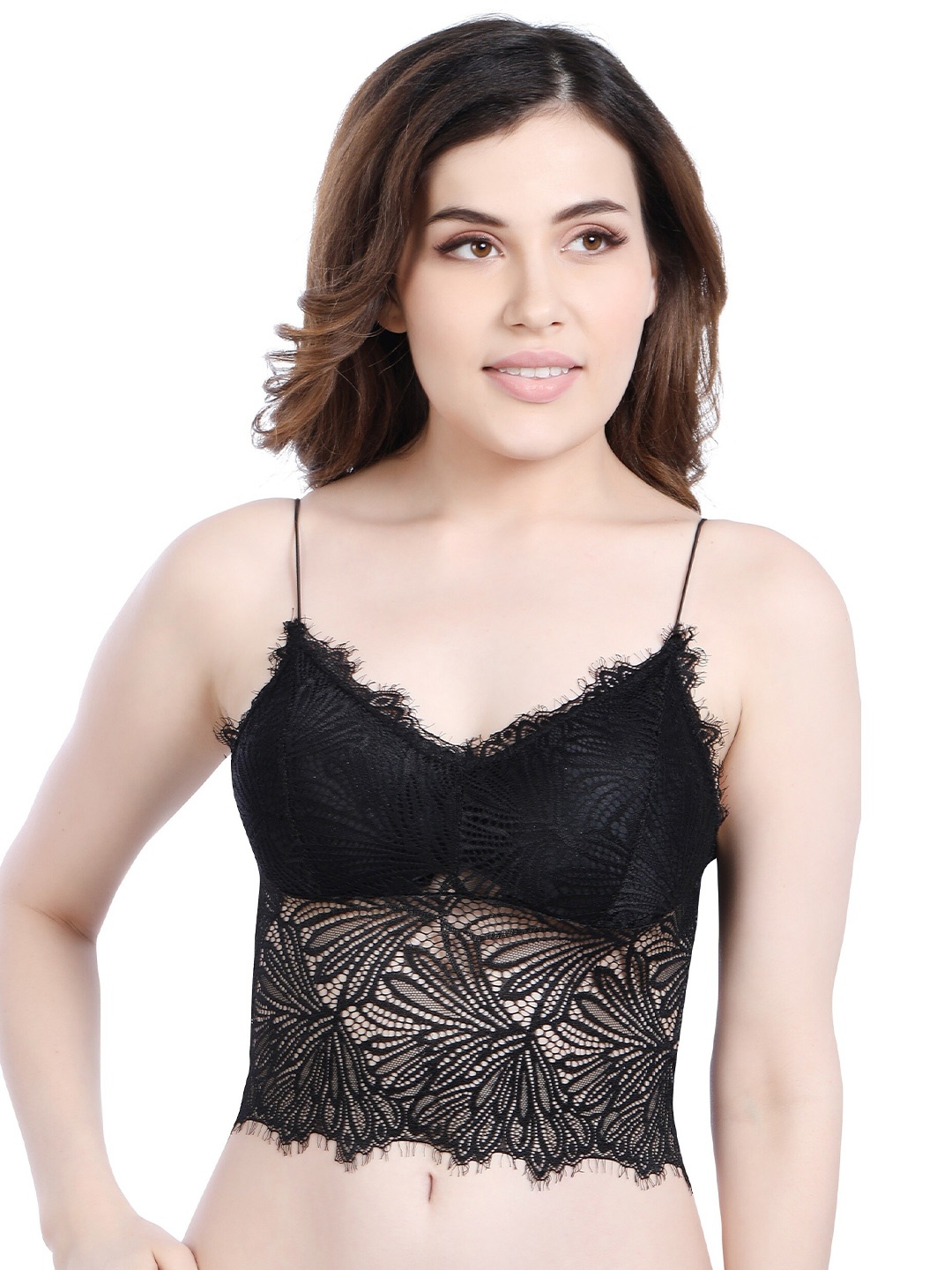 

PLUMBURY Seamless Floral Lace Medium Coverage Rapid-Dry All Day Comfort Bralette Bra, Black
