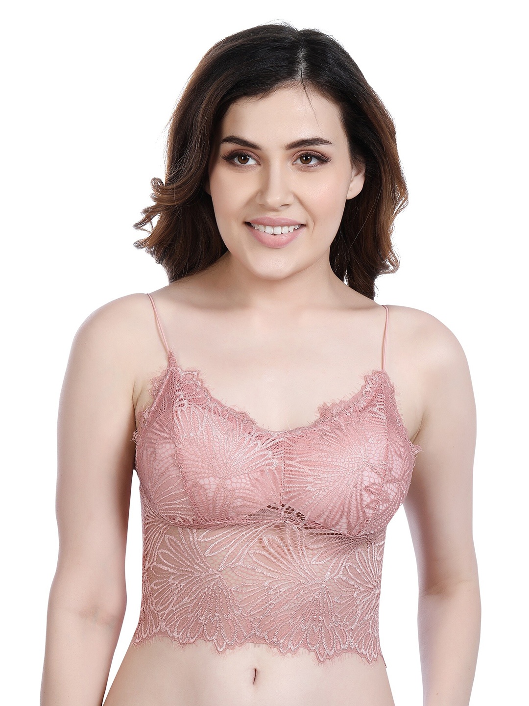 

PLUMBURY Floral Lace Non-Wired Rapid Dry Lightly Padded Medium Coverage Bralette Bra, Pink