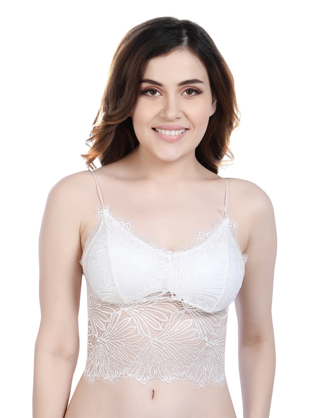 

PLUMBURY Floral Lace Non-Wired Rapid Dry Lightly Padded Medium Coverage Bralette Bra, White