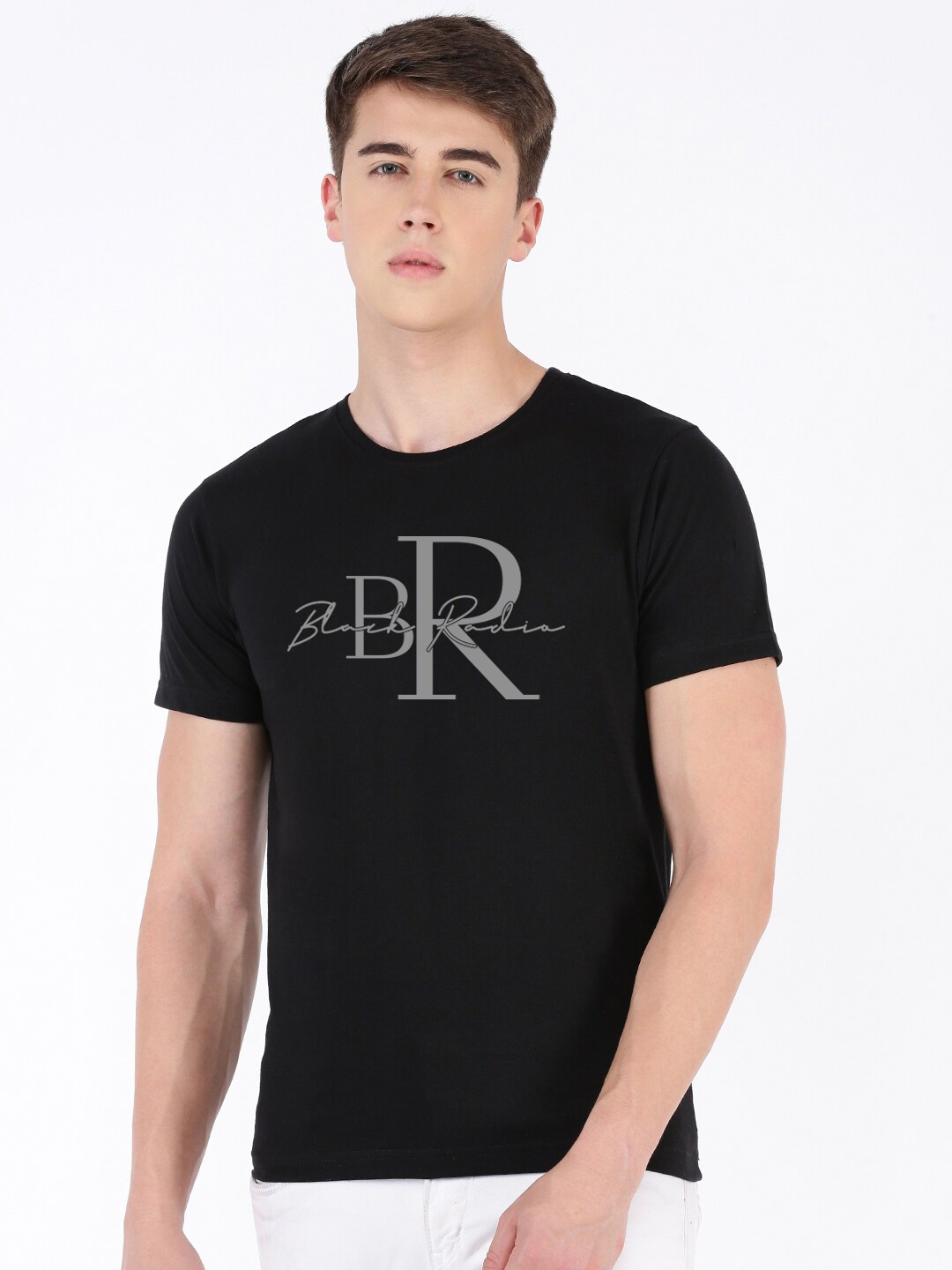 

BLACK RADIO Typography Printed Round Neck Pure Cotton T-shirt