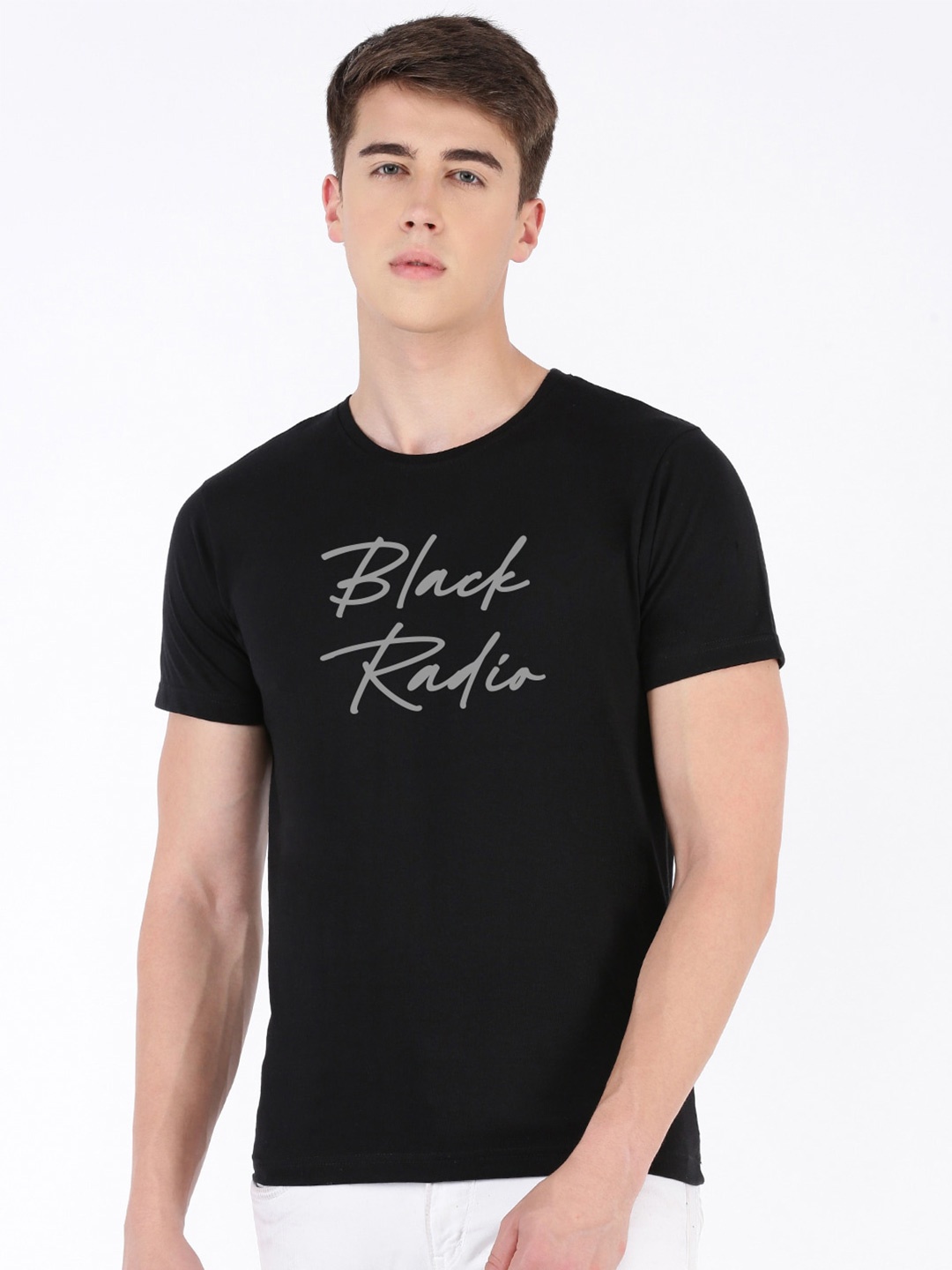 

BLACK RADIO Typography Printed Pure Cotton T-shirt
