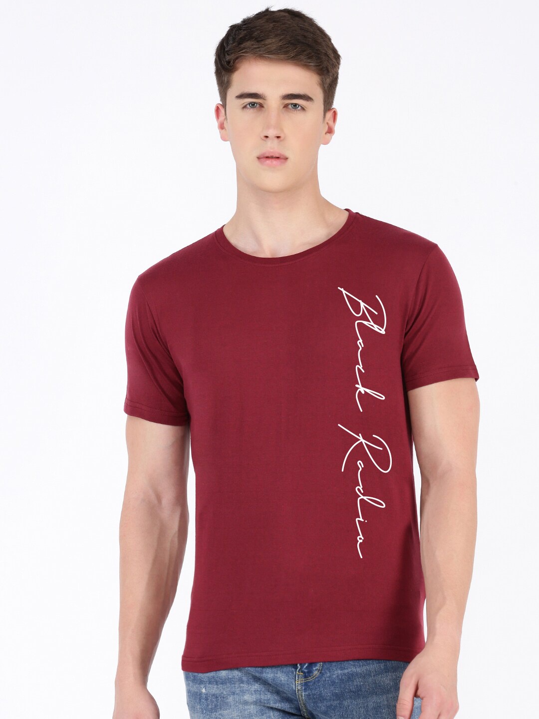 

BLACK RADIO Typography Printed Pure Cotton T-shirt, Maroon