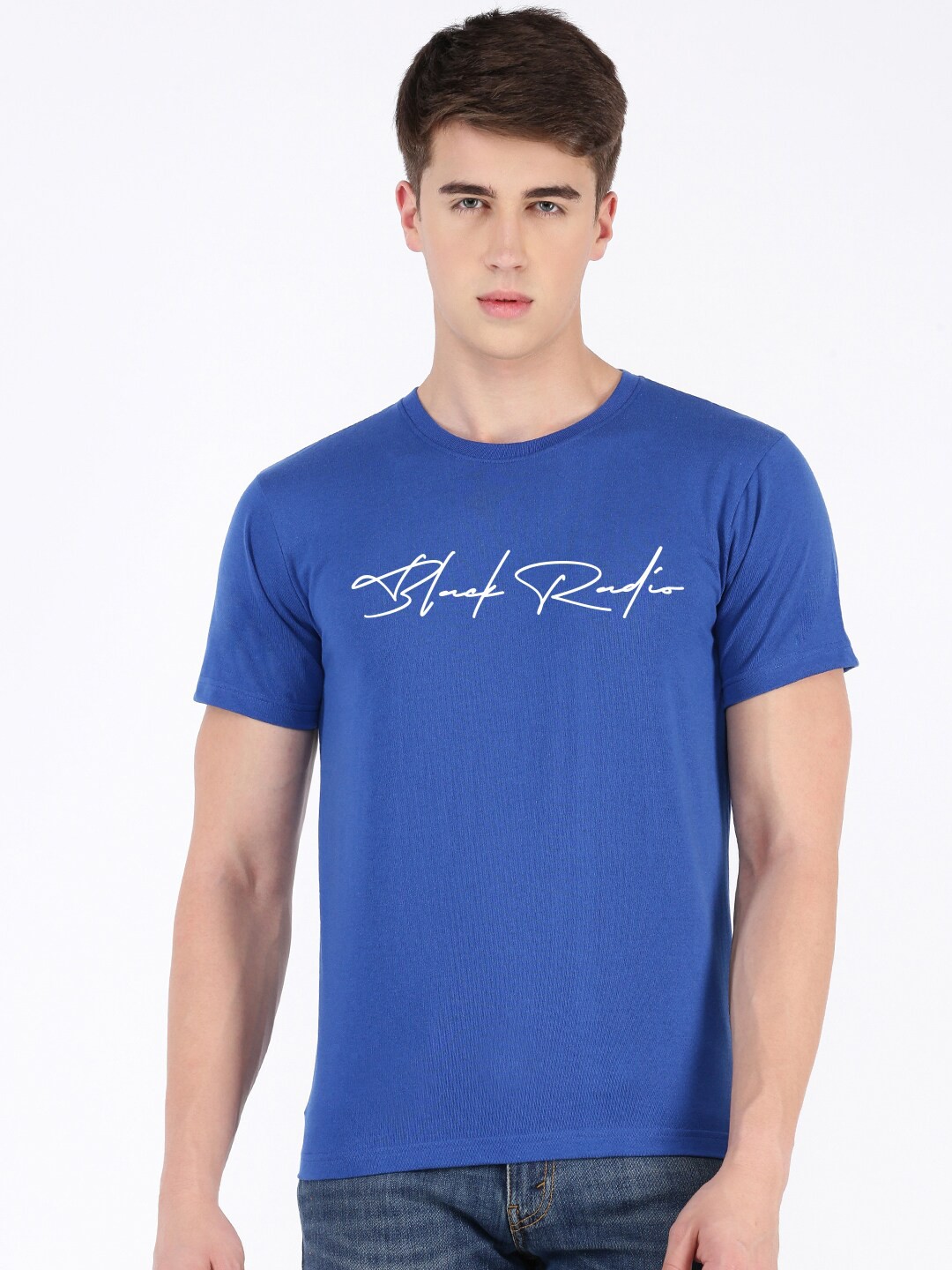 

BLACK RADIO Typography Printed Casual Pure Cotton T-shirt, Blue