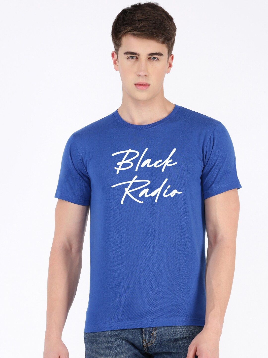

BLACK RADIO Typography Printed Pure Cotton T-shirt, Blue