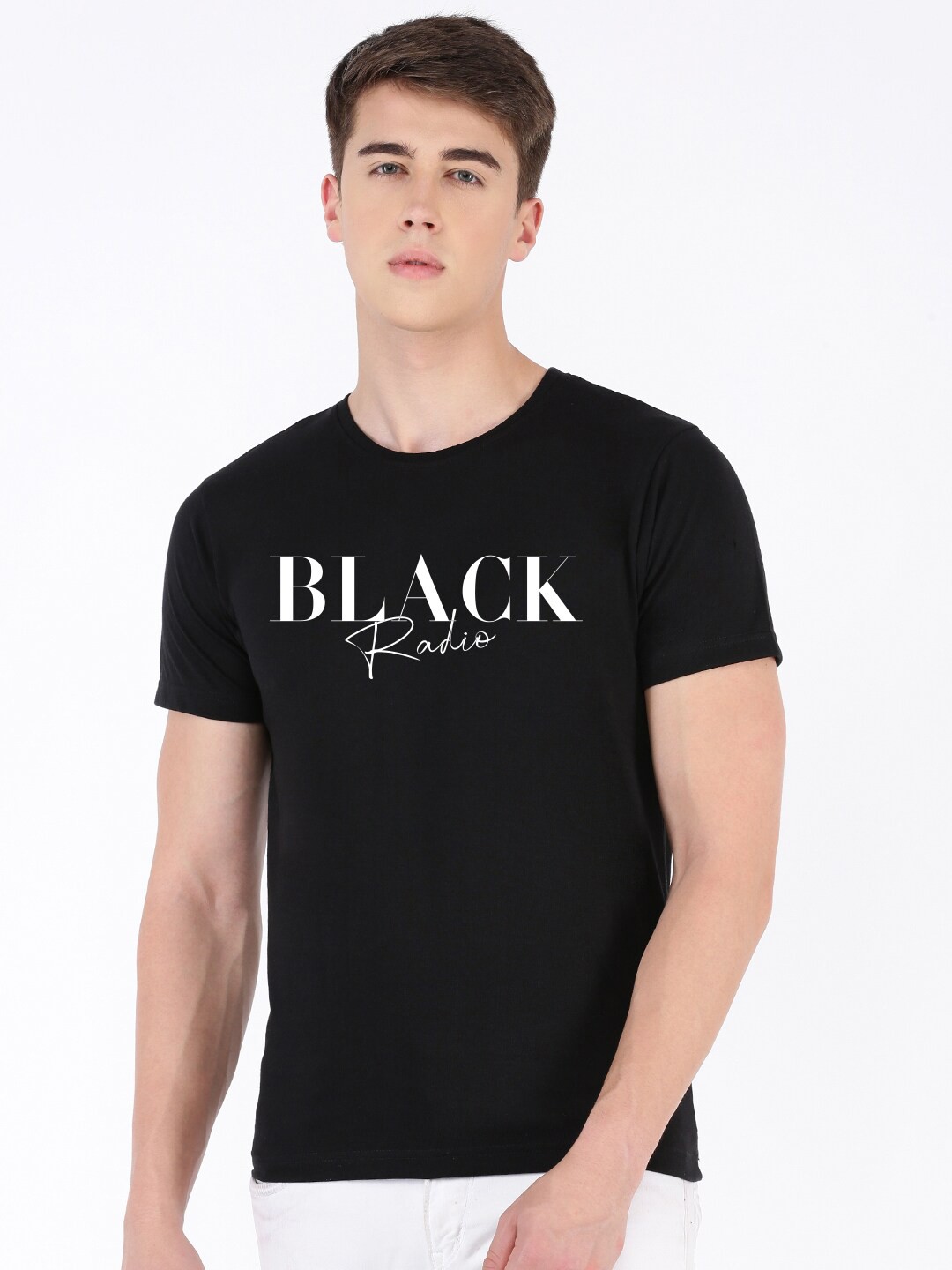 

BLACK RADIO Typography Printed Pure Cotton T-shirt