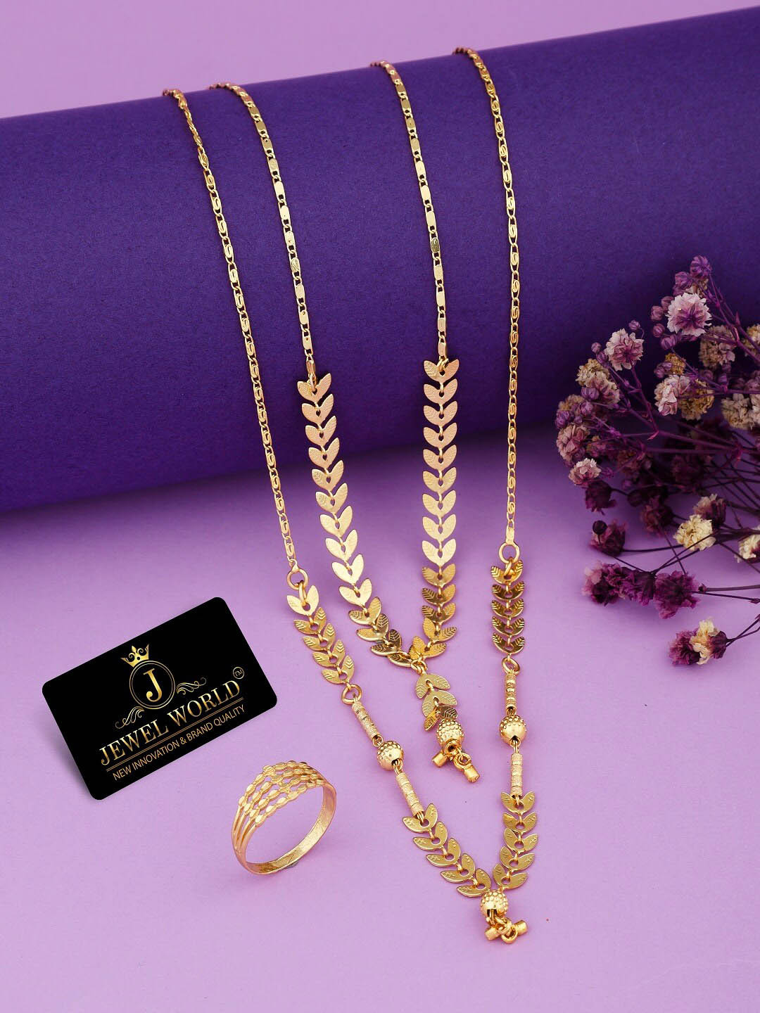 

JEWEL WORLD Gold-Plated Stone-Studded & Beaded Mangalsutra With Chain & Ring