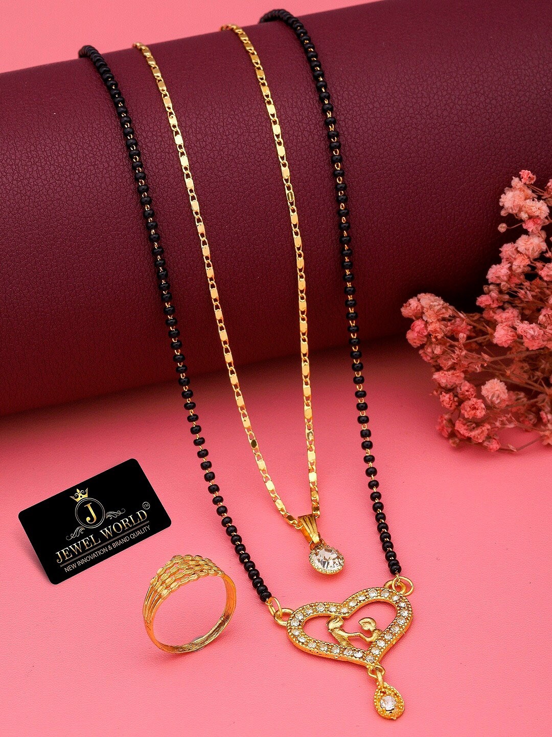 

JEWEL WORLD Set Of 2 Gold Plated Mangalsutra With Ring