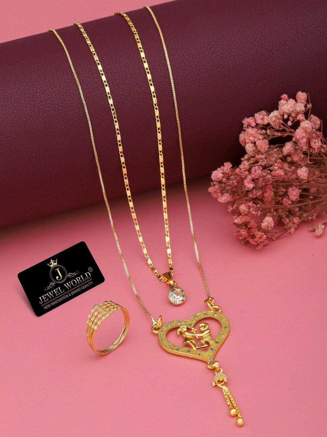 

JEWEL WORLD Set Of 2 Gold Plated Mangalsutra With Ring