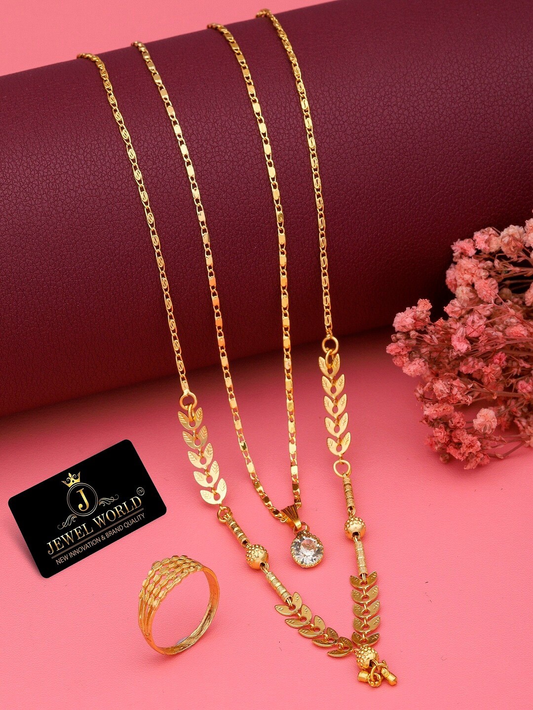 

JEWEL WORLD Set Of 2 Gold-Plated Mangalsutra With Ring
