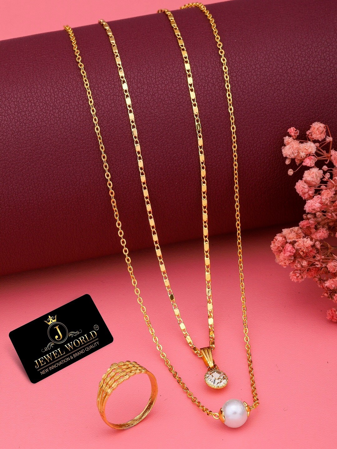 

JEWEL WORLD Set Of 2 Gold-Plated CZ-Studded Mangalsutra With Ring