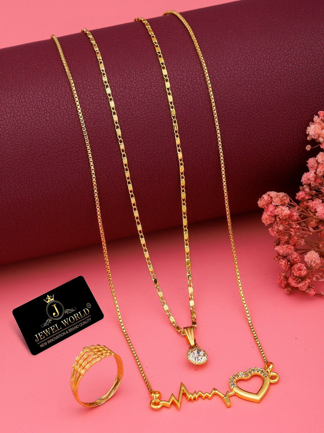 

JEWEL WORLD Set Of 2 Gold-Plated CZ-Studded Mangalsutra With Ring
