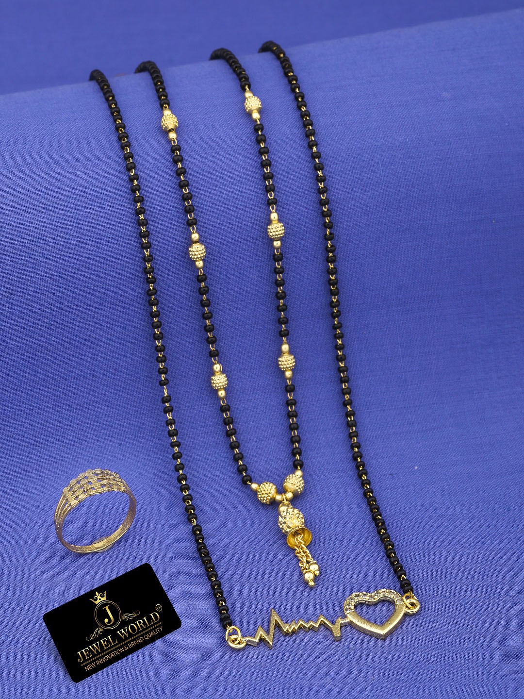 

JEWEL WORLD Set Of 3 Gold-Plated CZ-Studded Mangalsutra With Chain & Ring