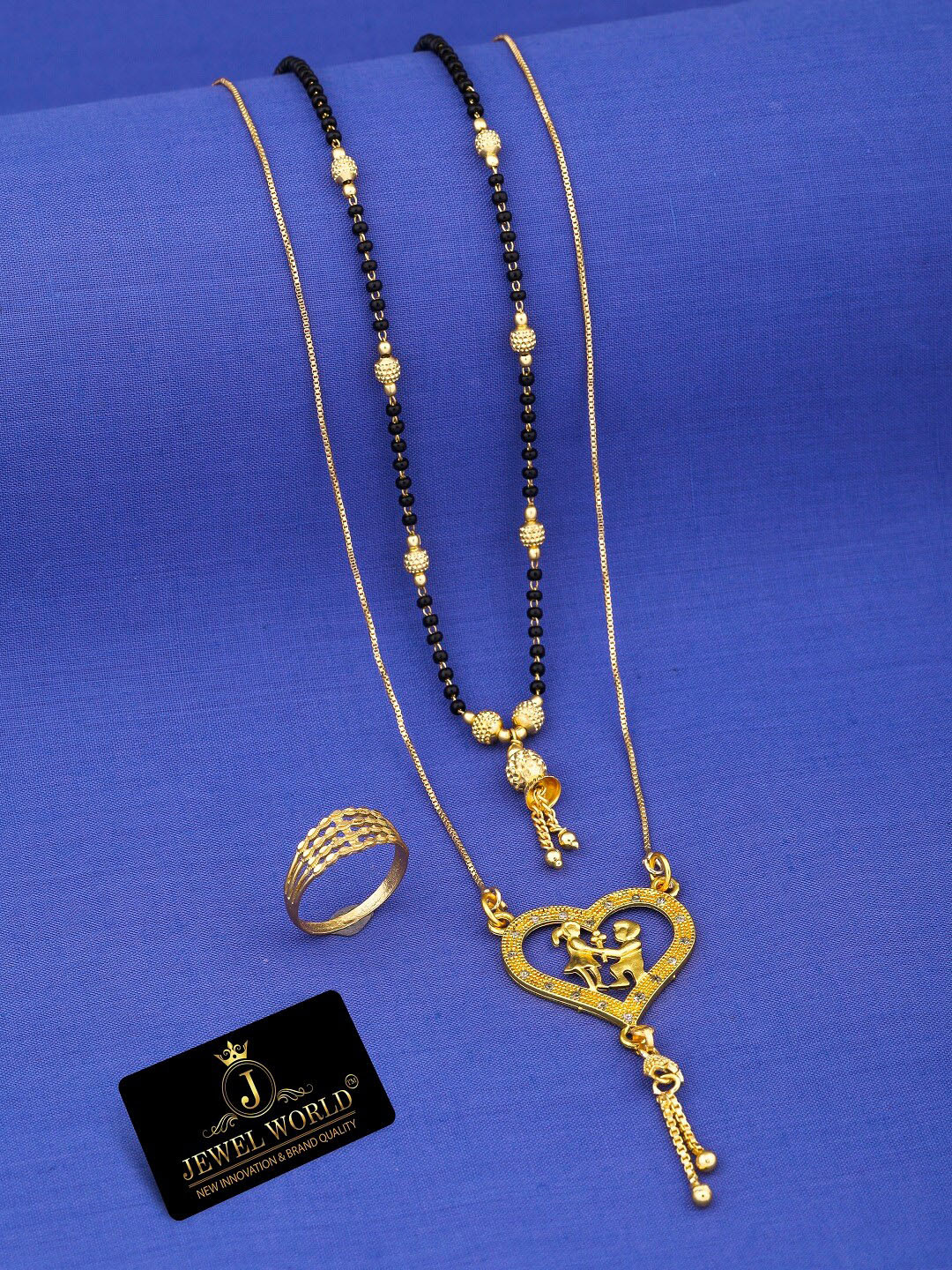 

JEWEL WORLD Gold-Plated Stone Studded & Beaded Mangalsutra With Chain & Ring