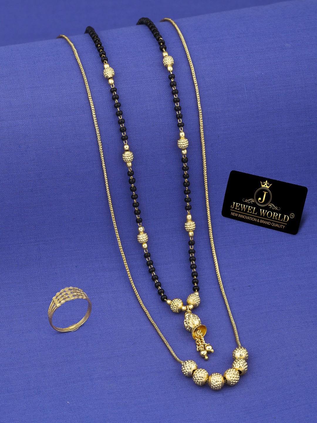 

JEWEL WORLD Gold-Plated Stone Studded & Beaded Mangalsutra With Chain & Ring