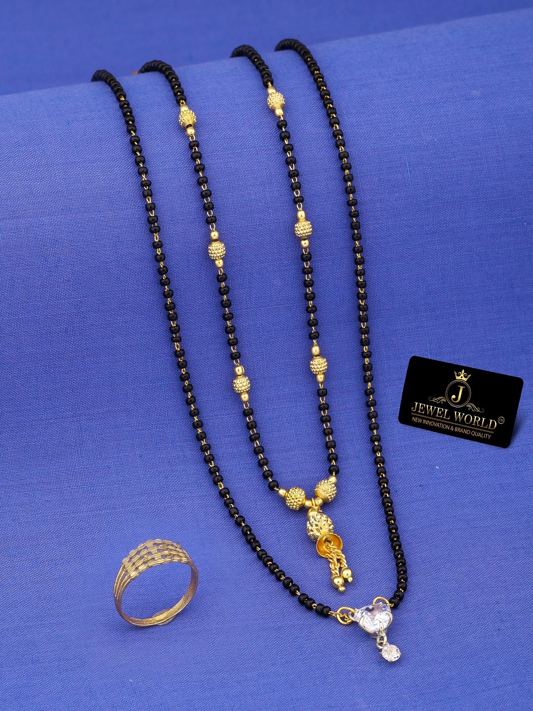 

JEWEL WORLD Gold-Plated Stone Studded & Beaded Mangalsutra With Chain & Ring
