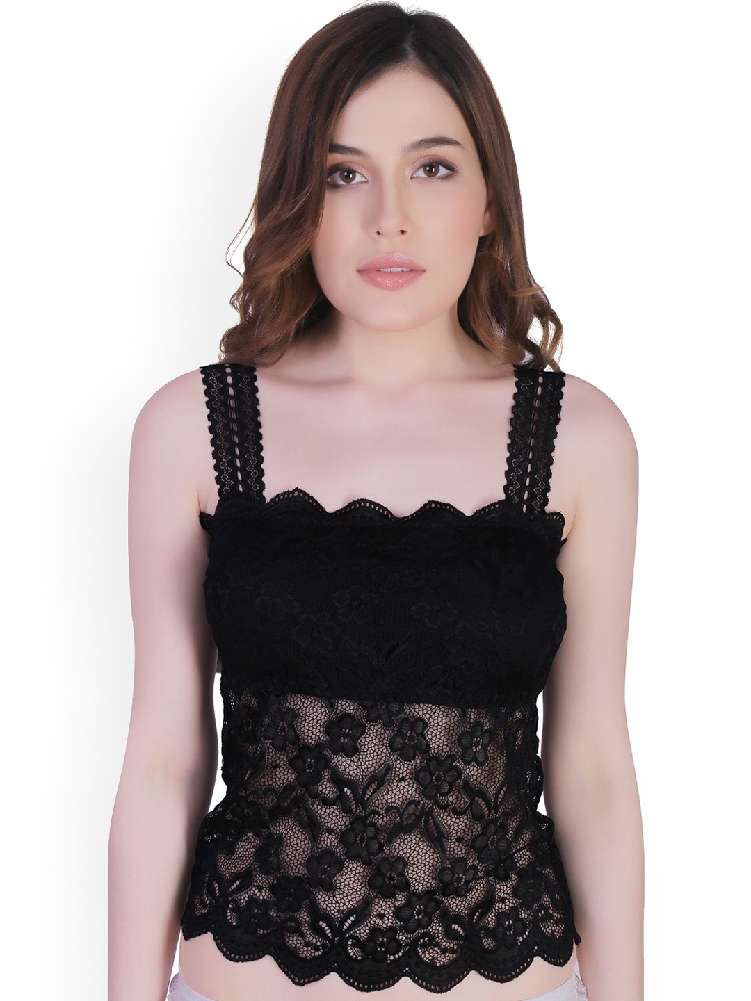 

PLUMBURY Floral Lace Top, Black