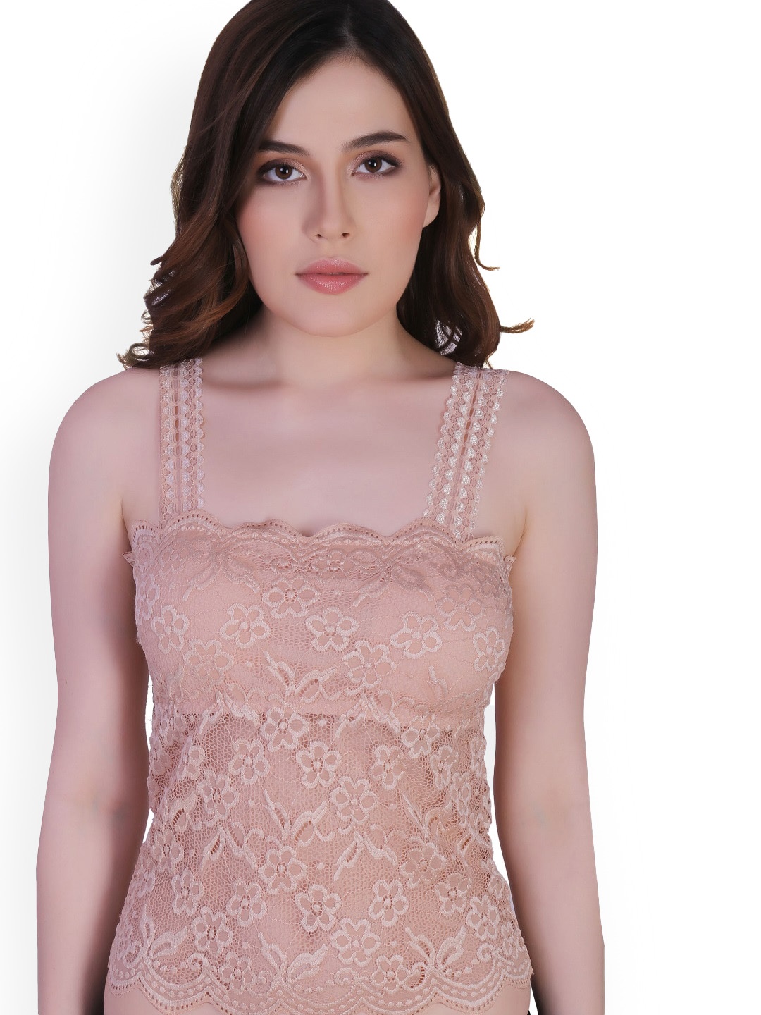 

PLUMBURY Padded Floral Lace Camisoles, Beige