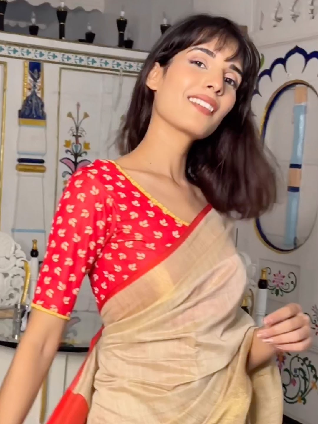

Bindigasm's Advi Woven Design Jacquard Stretchable Saree Blouse, Red