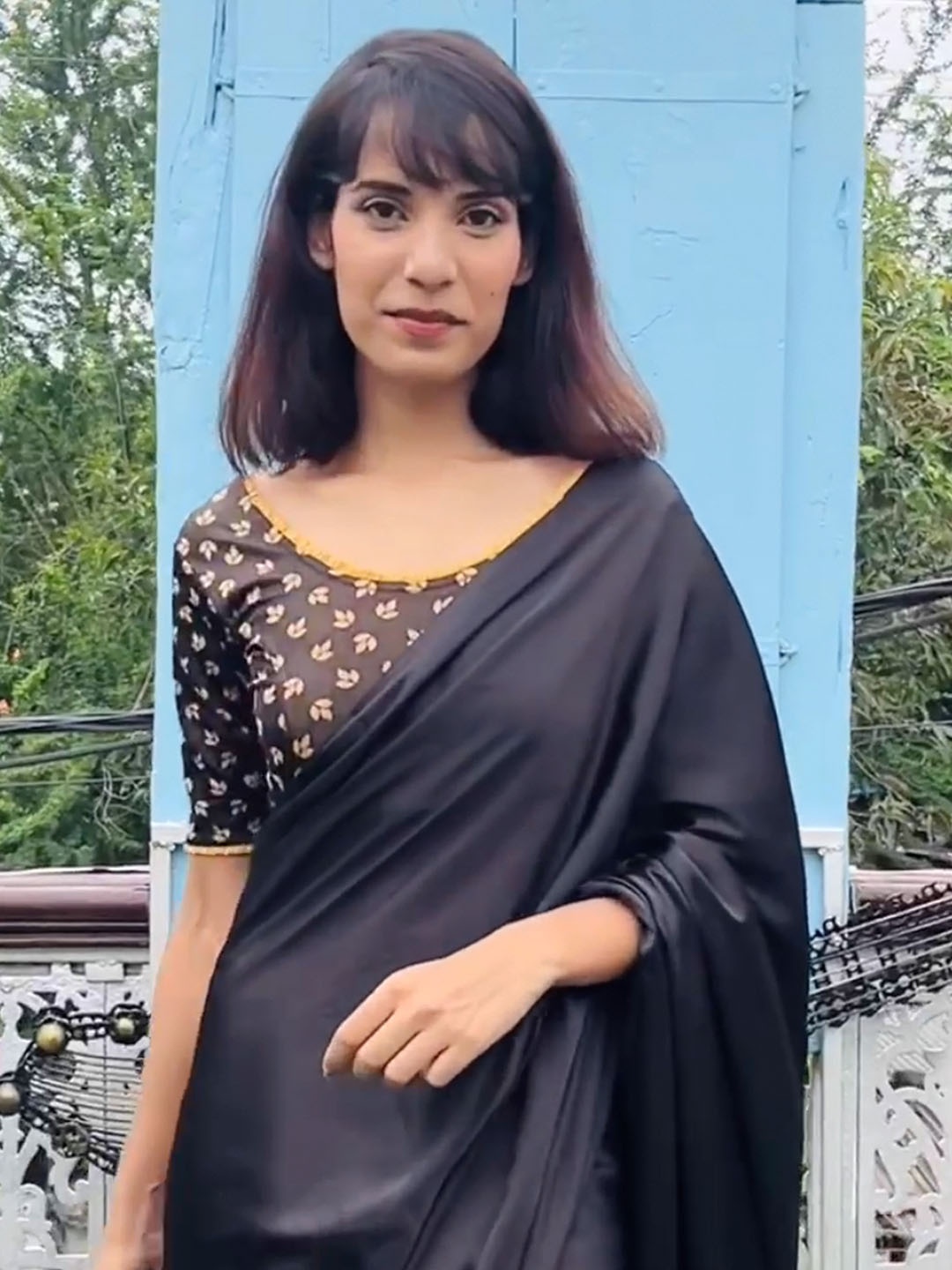 

Bindigasm's Advi Printed Stretchable Saree Blouse, Brown