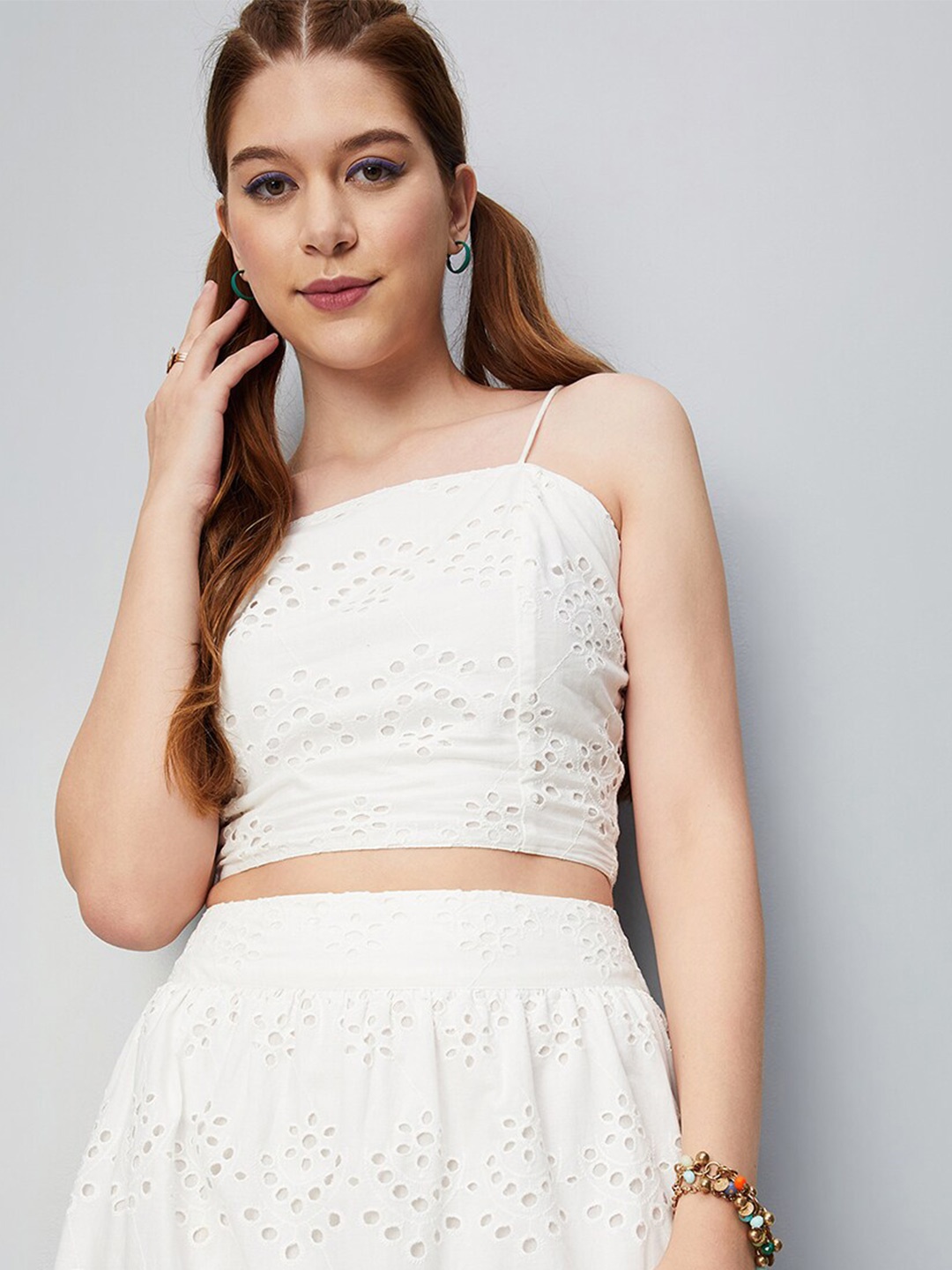 

max Self Design Pure Cotton Fitted Crop Top, White