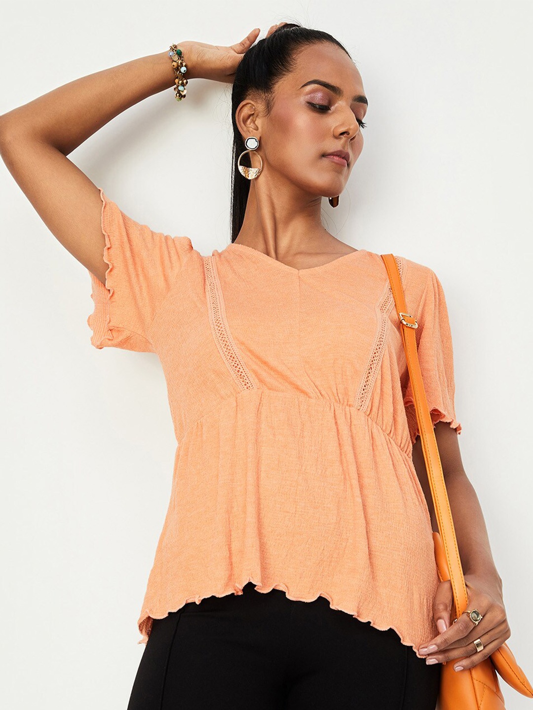 

max V-Neck Peplum Top, Orange