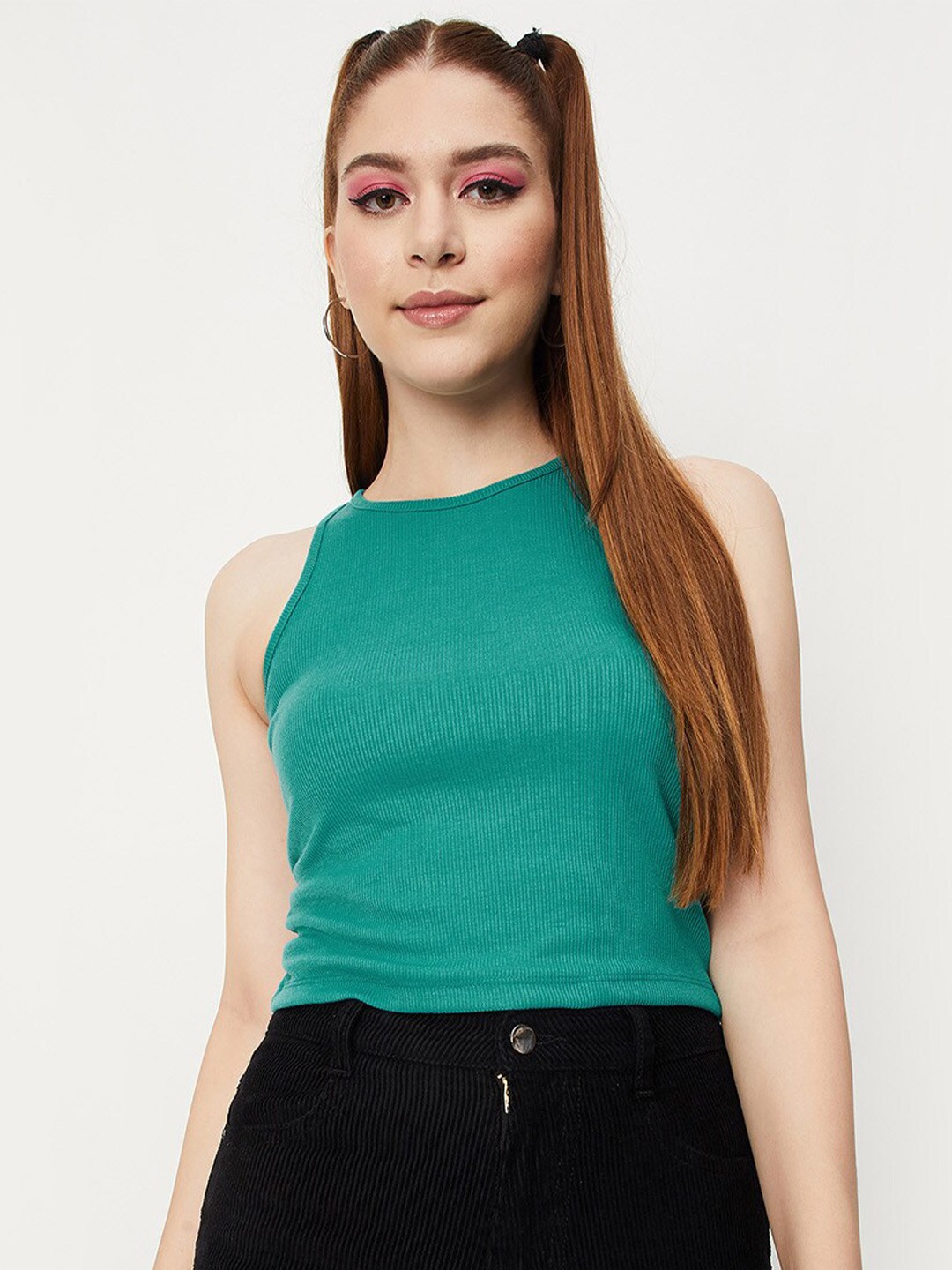 

max Round Neck Tank Crop Top, Blue