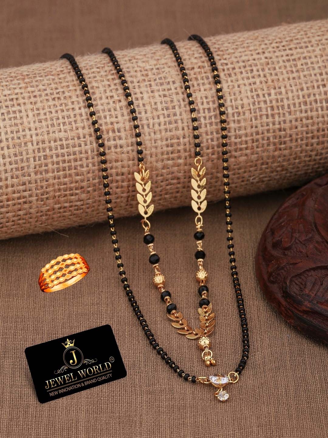 

JEWEL WORLD Gold-Plated Stone Studded & Beaded Mangalsutra With Chain & Ring