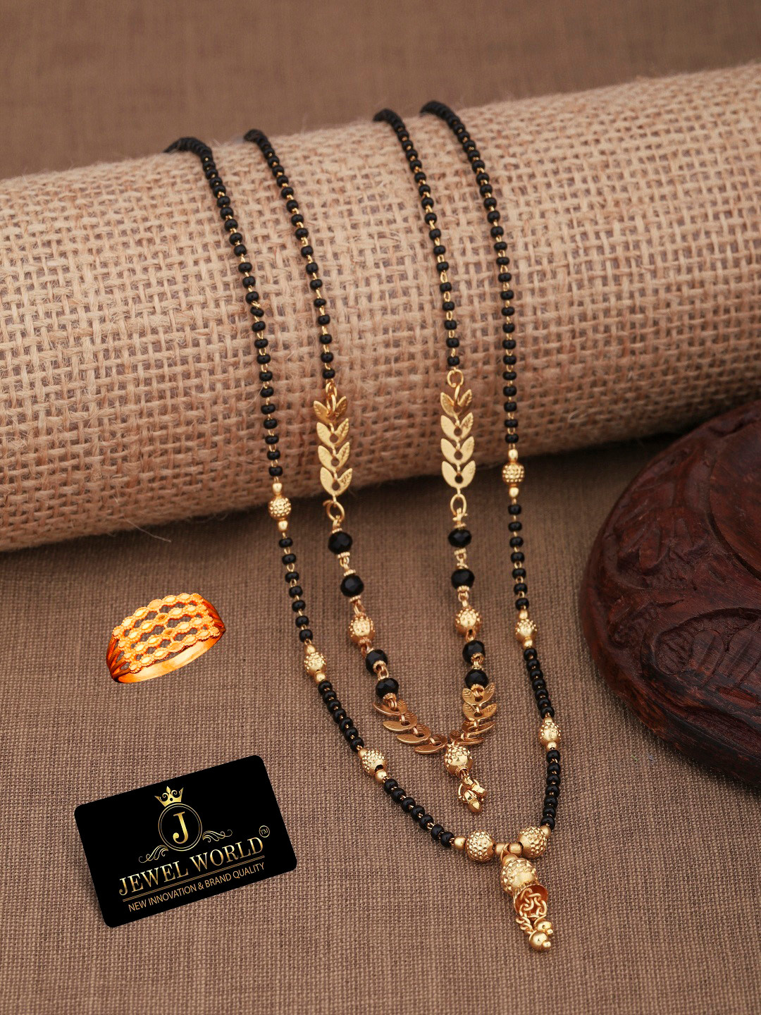 

JEWEL WORLD Set Of 2 Gold-Plated Beaded Mangalsutra With Ring