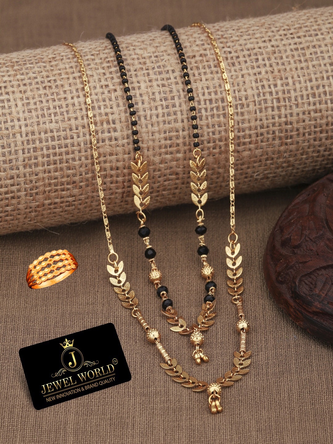 

JEWEL WORLD Set Of 2 Gold-Plated Beaded Mangalsutra With Ring