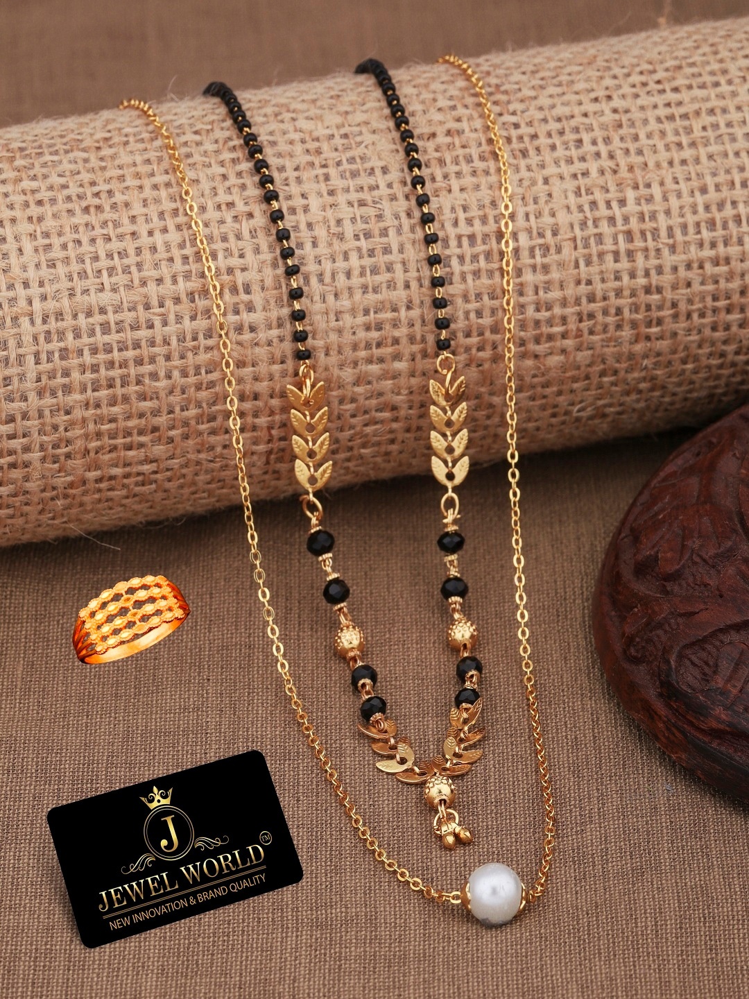 

JEWEL WORLD Set Of 2 Gold-Plated Beaded Mangalsutra With Ring
