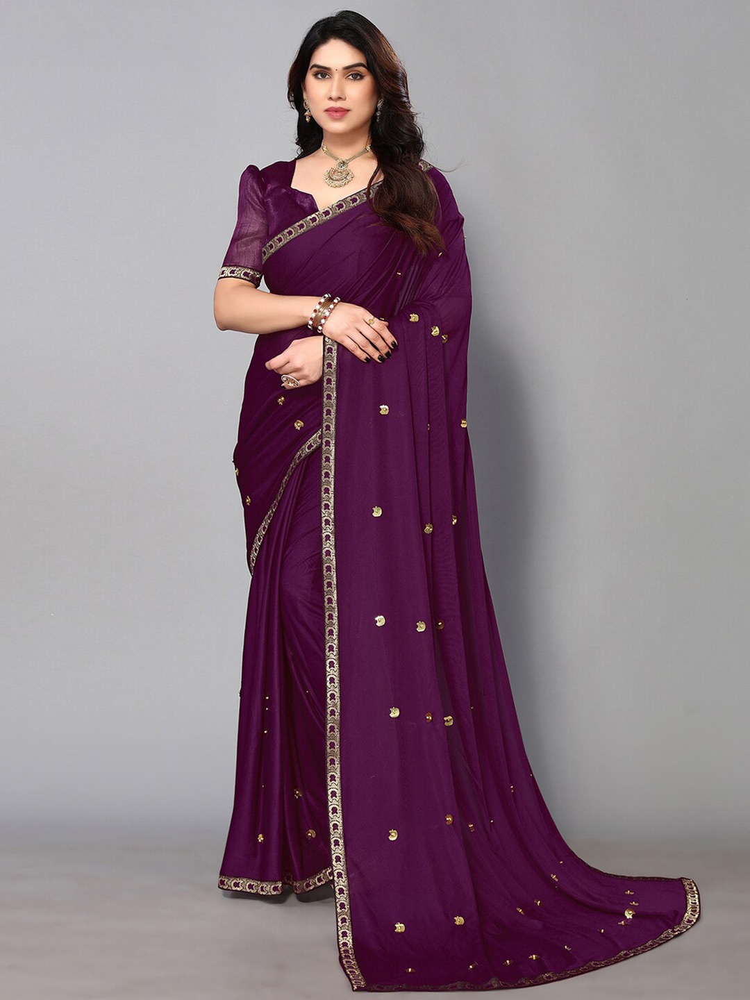 

KALINI Sequin Embellished Saree, Purple