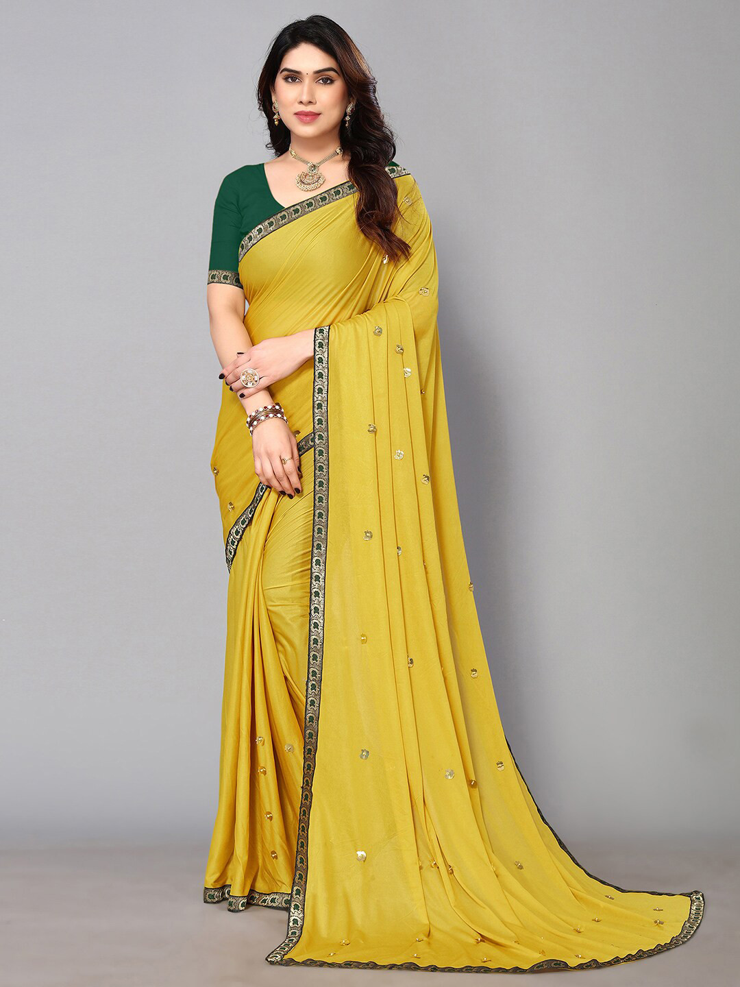 

KALINI Sequin Embellished Saree, Yellow