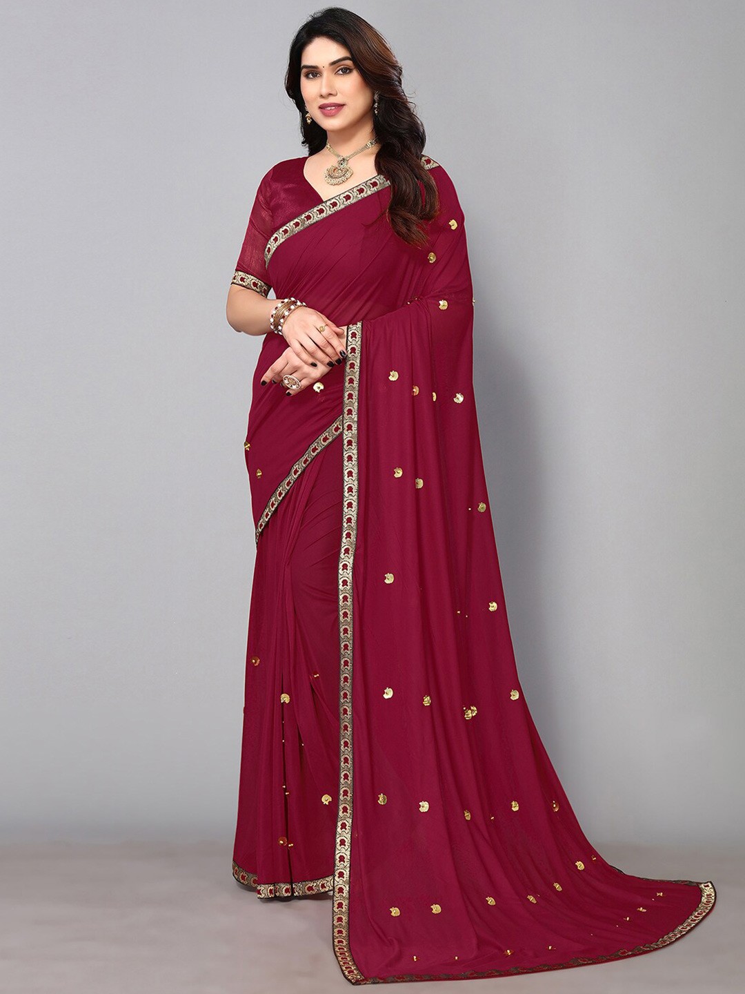 

KALINI Sequin Embellished Saree, Maroon
