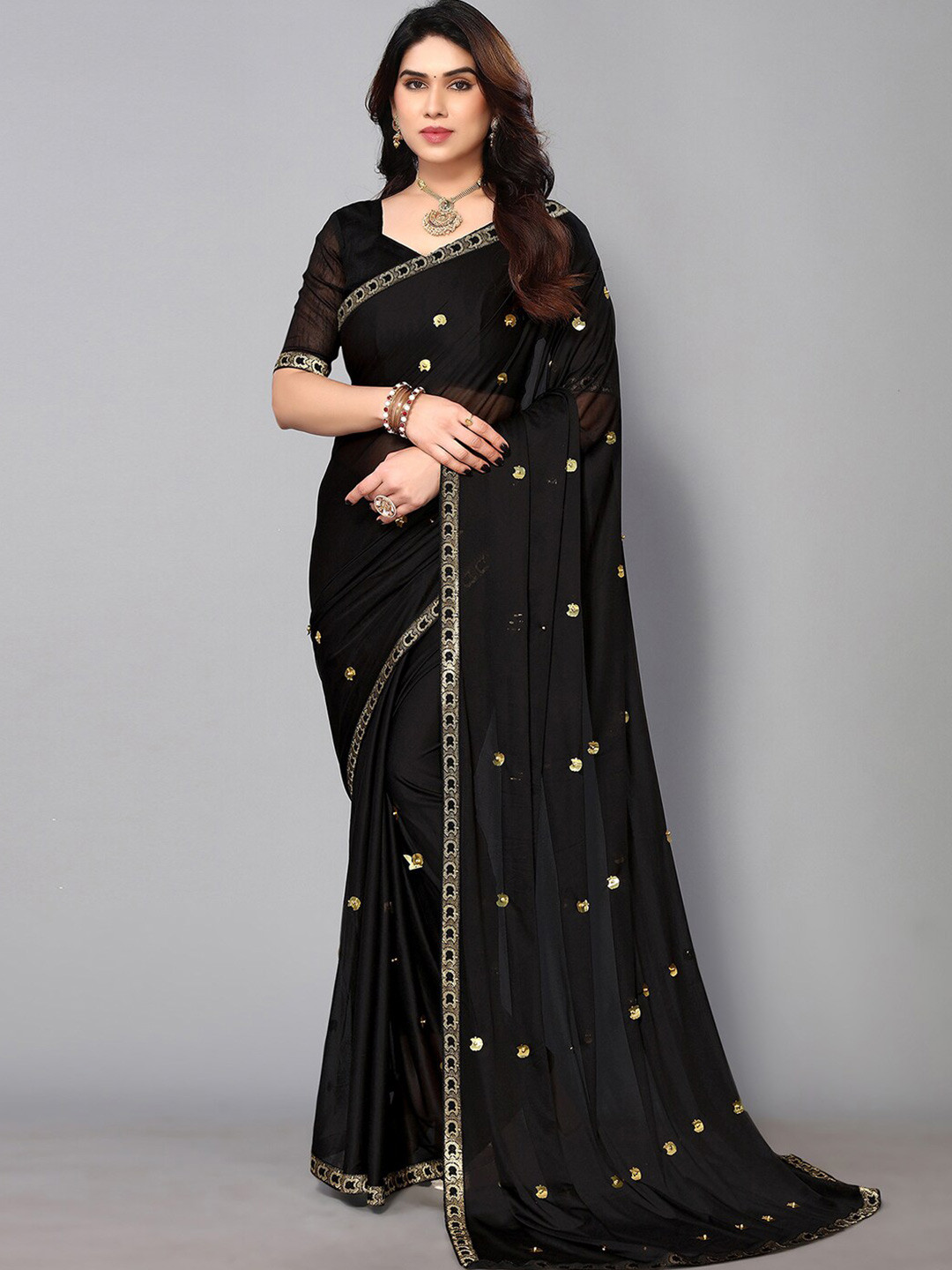

KALINI Sequin Embellished Saree, Black