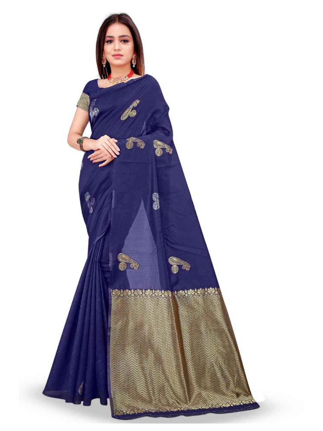 

DIVASTRI Ethnic Motif Woven Design Zari Banarasi Saree, Blue