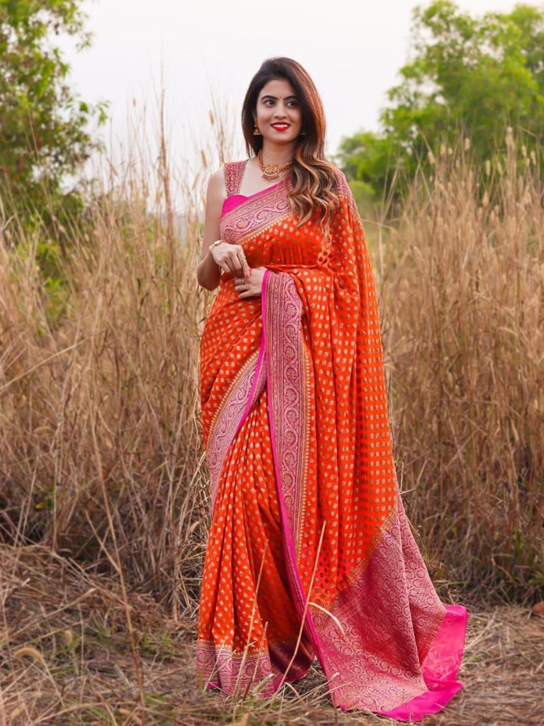 

DIVASTRI Woven Design Zari Banarasi Saree, Orange