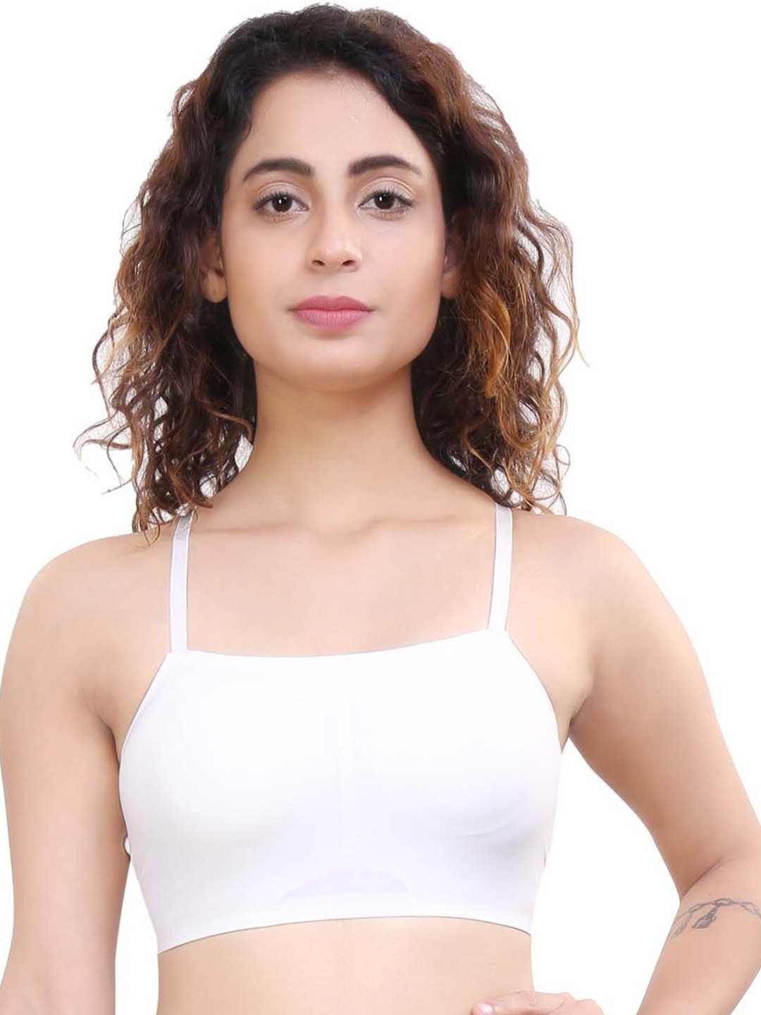 

PLUMBURY Medium Coverage Rapid-Dry Styled Back Lightly Padded Bralette Bra, White