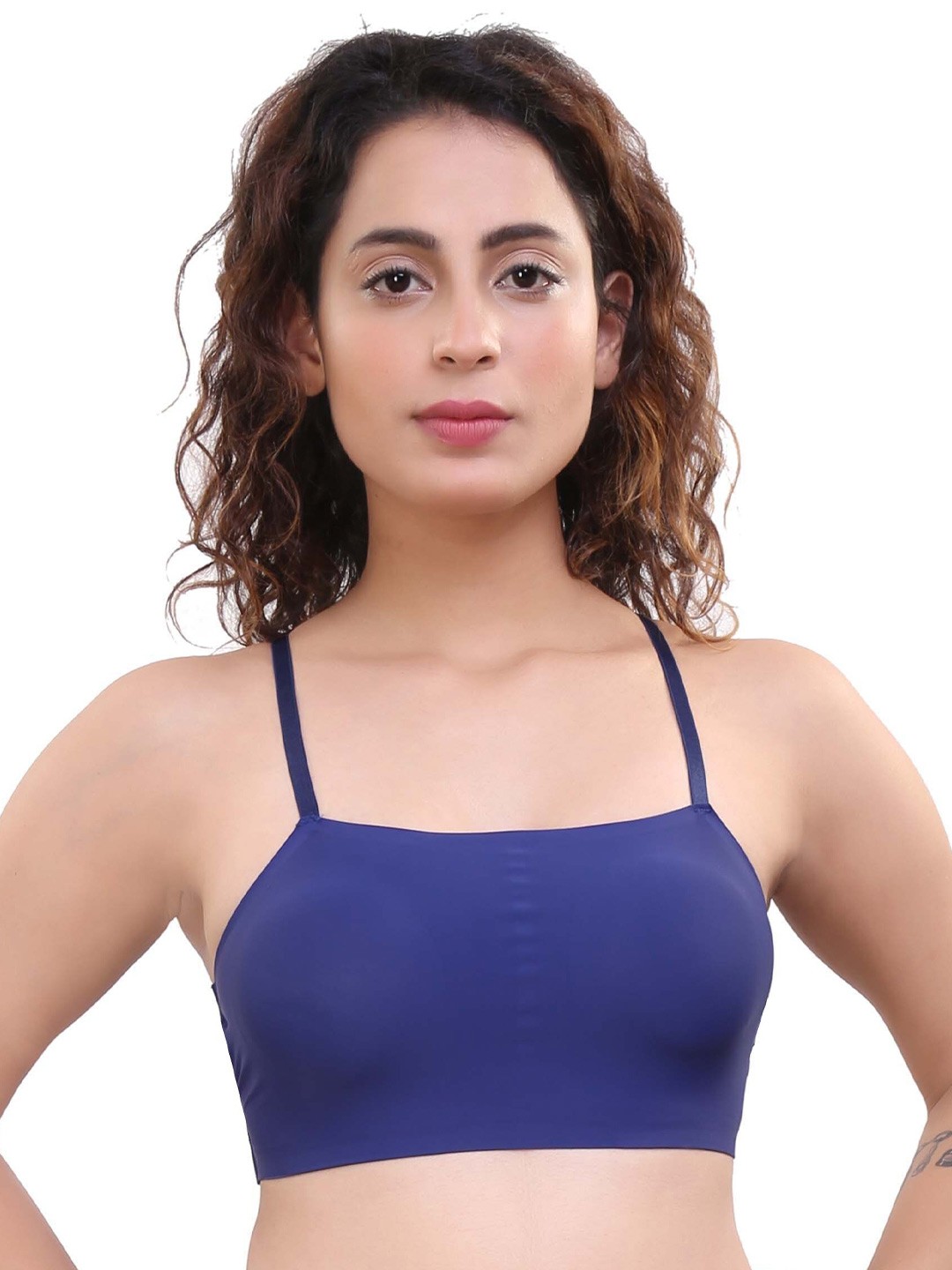 

PLUMBURY Medium Coverage Rapid-Dry Styled Back Lightly Padded Bralette Bra, Blue