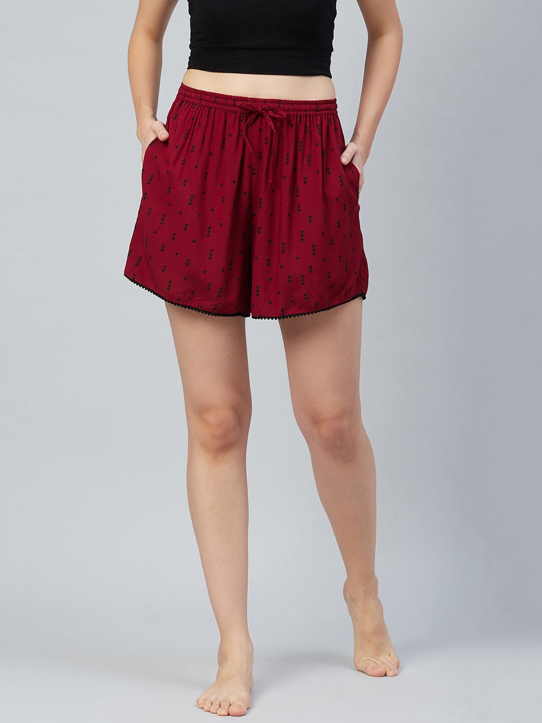 

The Snug Studio Women Graphic Printed Lounge Shorts, Maroon