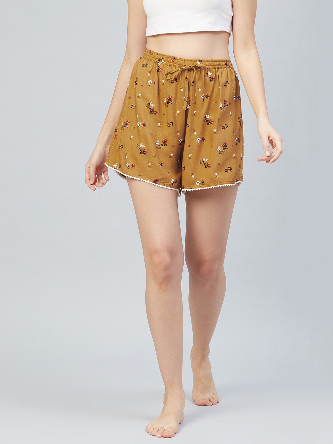 

The Snug Studio Women Floral Printed Lounge Shorts, Mustard
