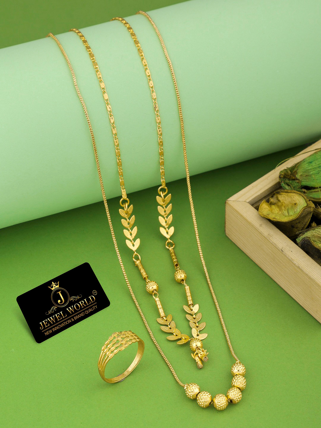 

JEWEL WORLD Set Of 2 Gold-Plated Beaded Mangalsutra With Ring