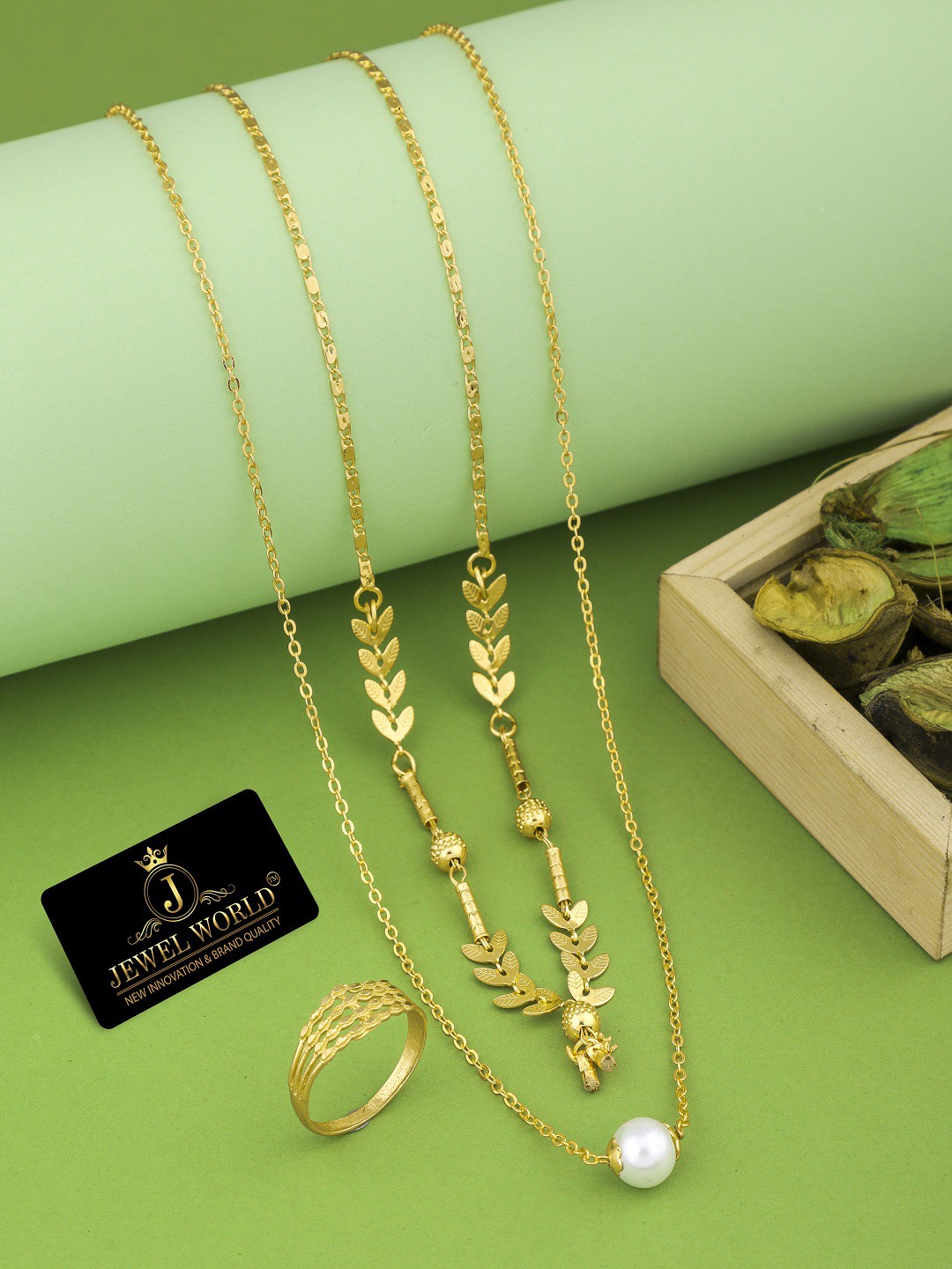 

JEWEL WORLD Set Of 2 Gold-Plated Beaded Mangalsutra With Ring