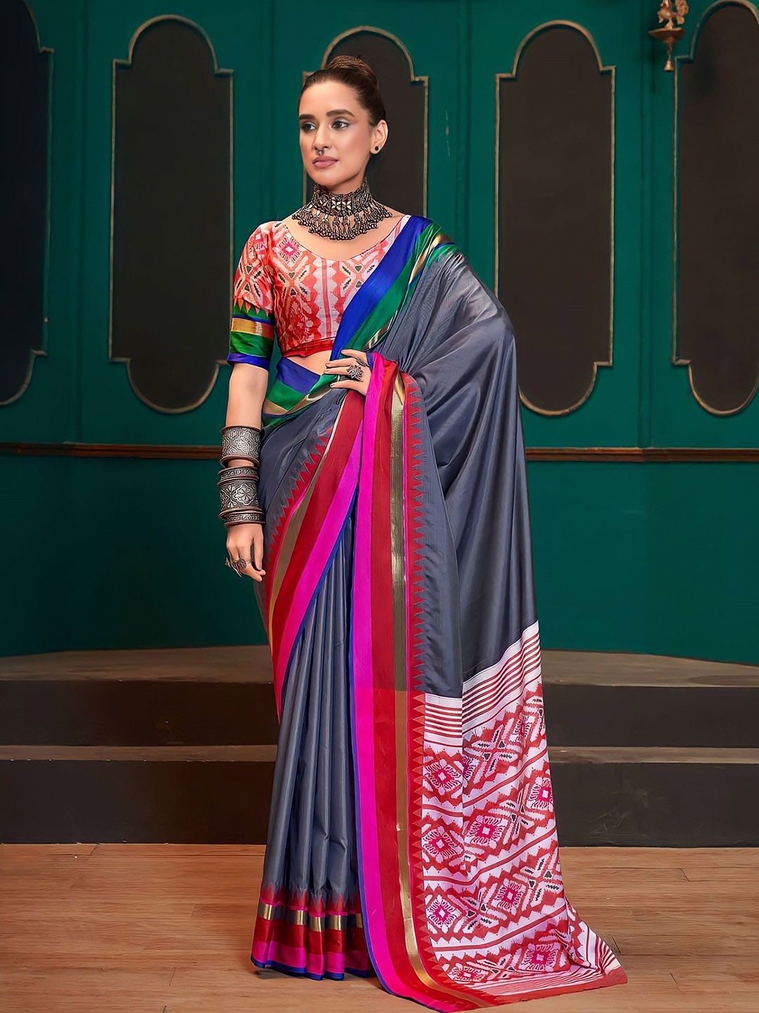 

Mitera Navy Blue Zari Banarasi Saree