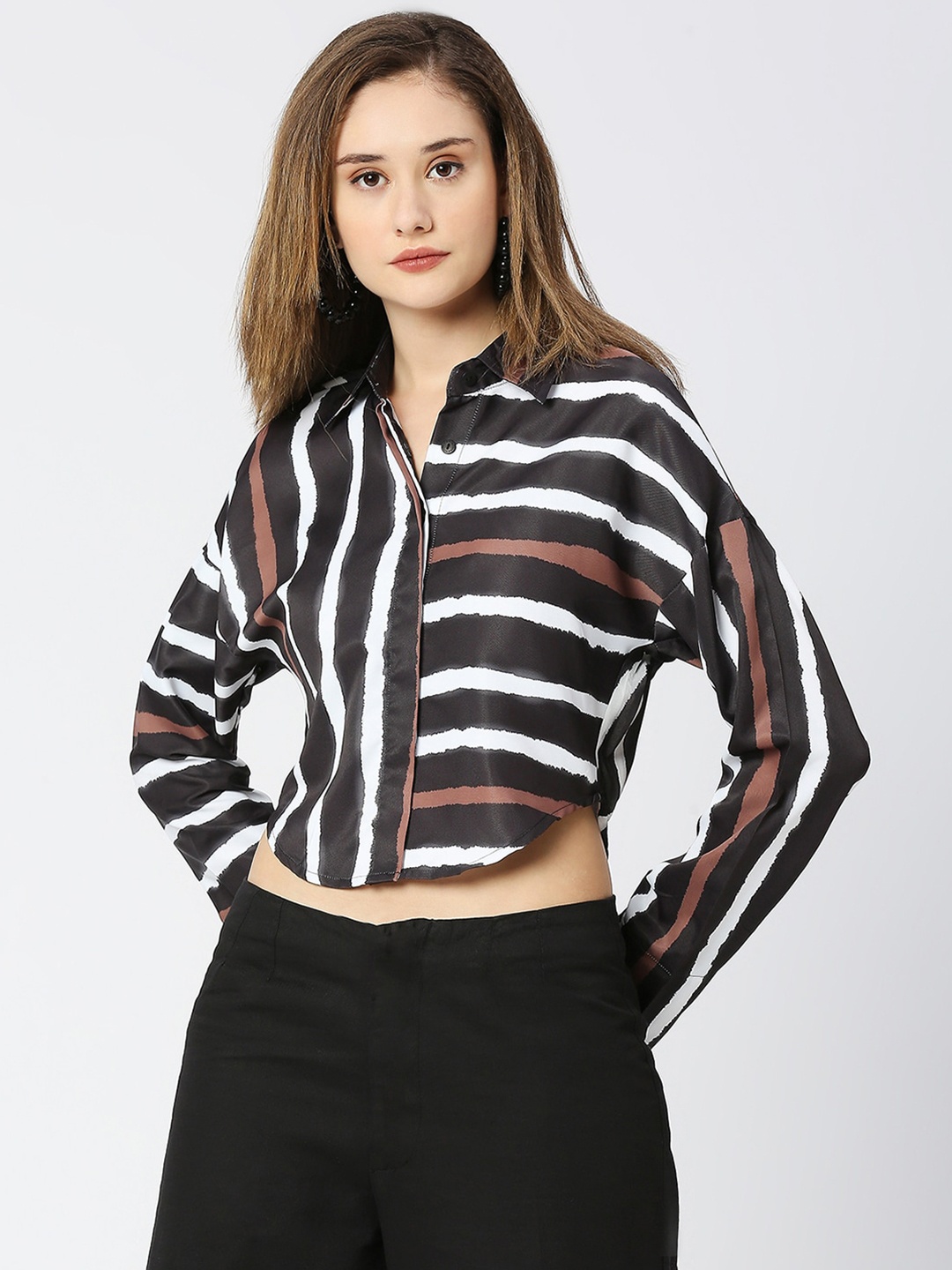 

Remanika Comfort Striped Spread Collar Casual Shirt, Black