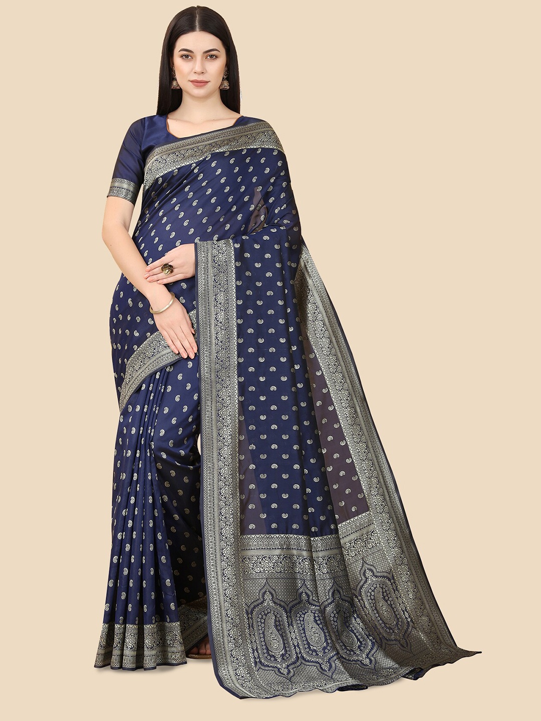 

Anjaneya Sarees Floral Woven Design Zari Banarasi Saree, Blue