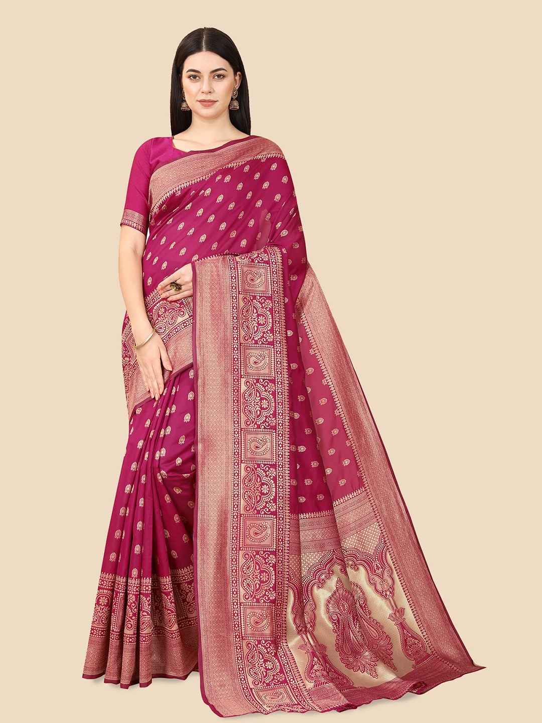 

Anjaneya Sarees Floral Woven Design Zari Banarasi Saree, Pink