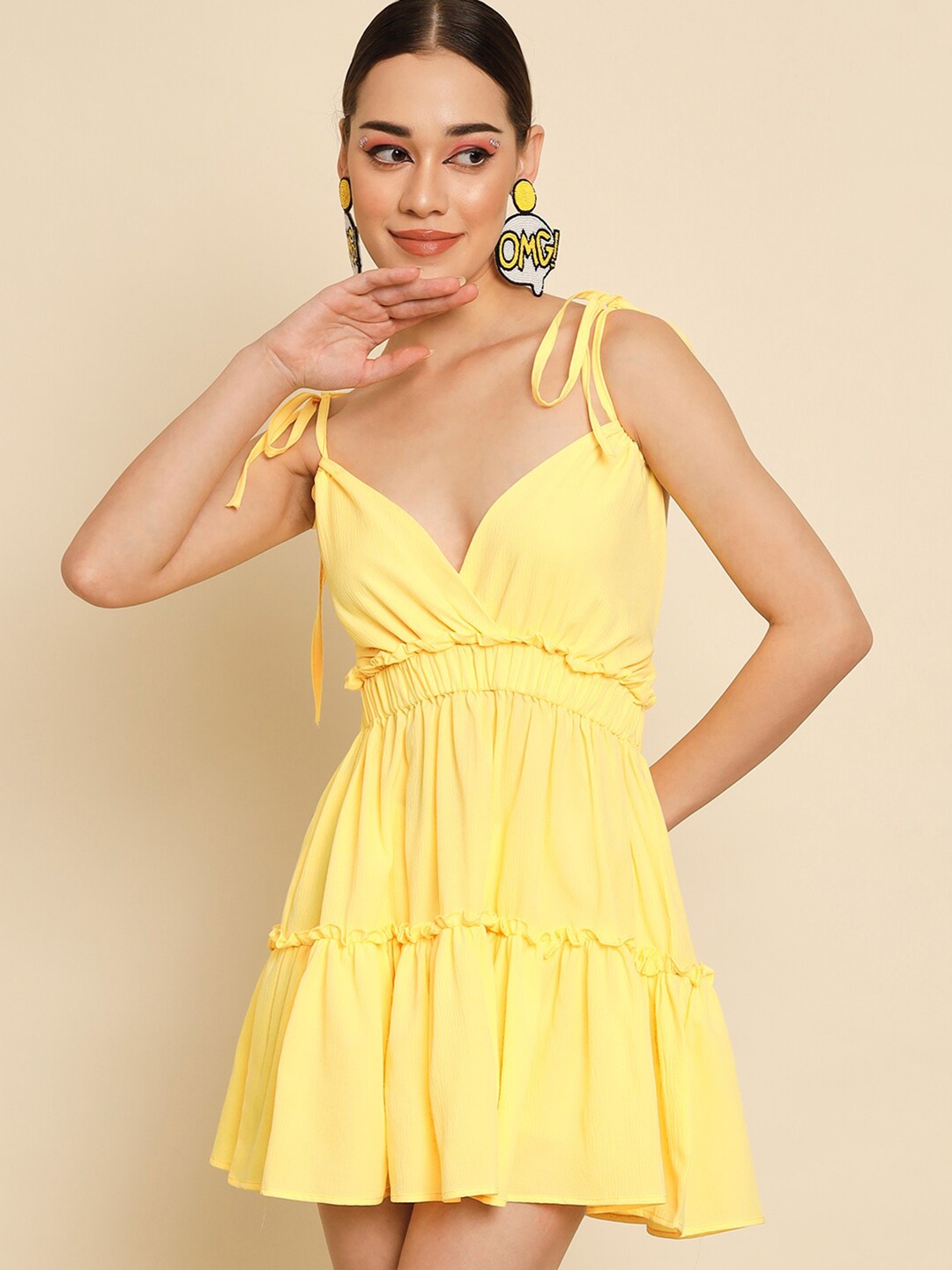 

BAESD Shoulder Straps Tiered Cotton Fit & Flare Mini Dress, Yellow