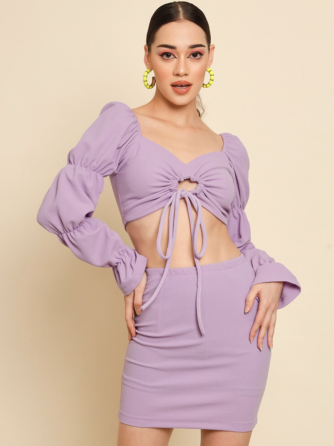 

BAESD Cut Out Tie Up Detailed Top & Skirt Co-Ords Set, Lavender