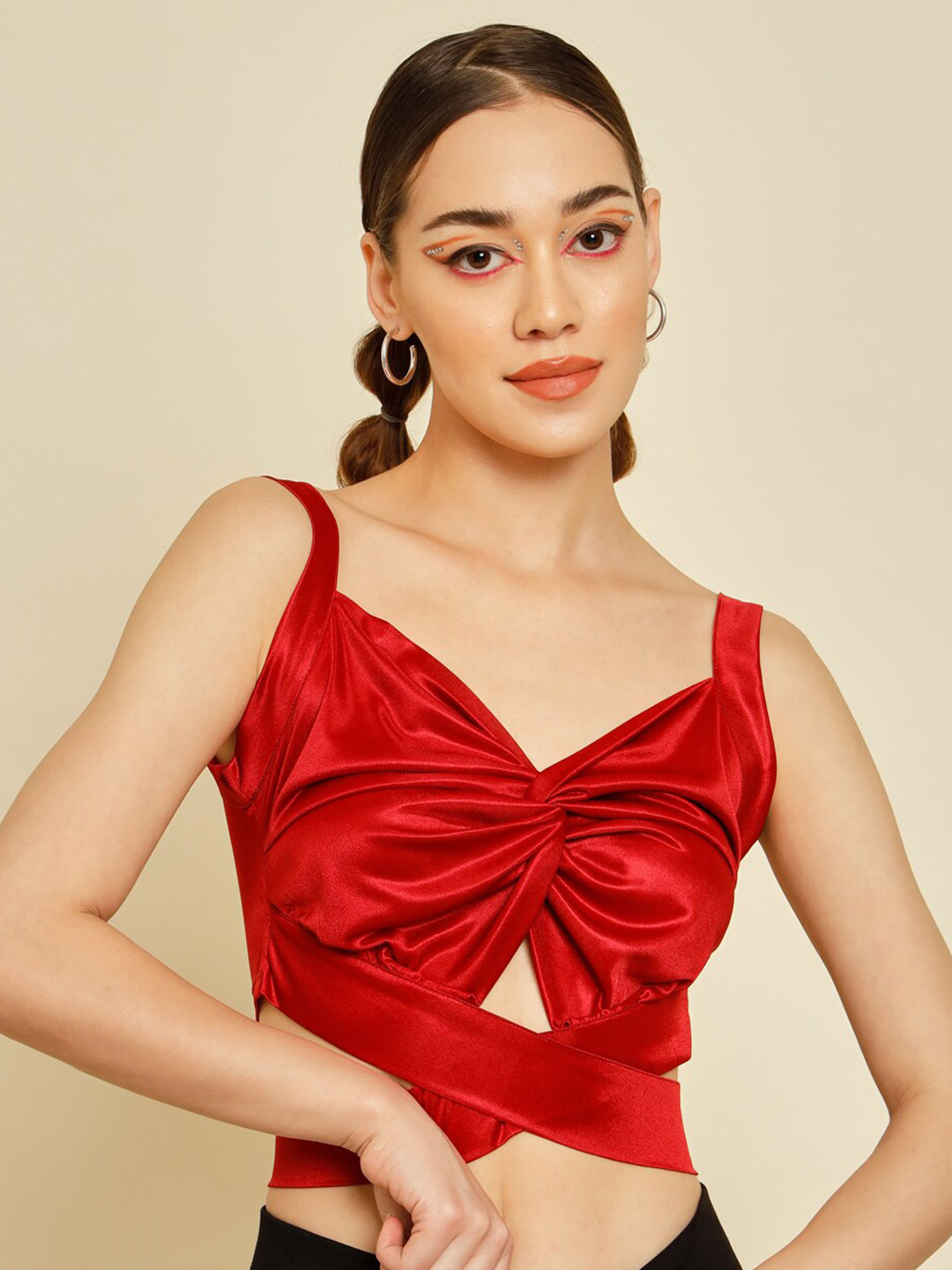 

BAESD Sweatheart Neck Gathred Or Pleated Bralette Crop Top, Maroon